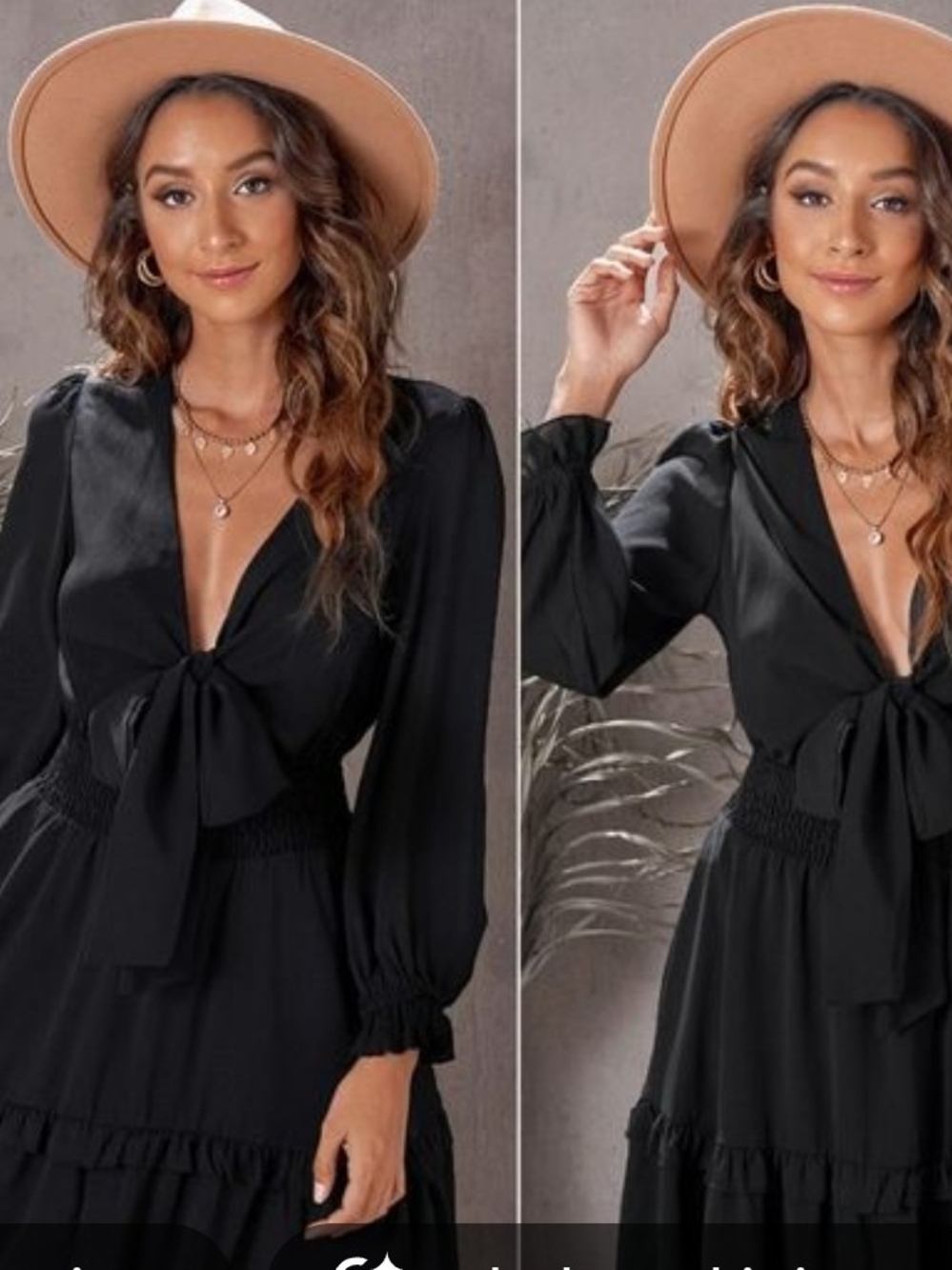 Black Tie-Front Long Sleeve Maxi Dress - Women